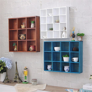 Nordic Solid Wood Storage Rack Wall-mounted Bookshelf 16 Grids Wooden Wall Shelf Creative Bedroom Living Room Metope Bookcase