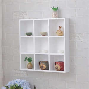 Nordic Solid Wood Storage Rack Wall-mounted Bookshelf 16 Grids Wooden Wall Shelf Creative Bedroom Living Room Metope Bookcase