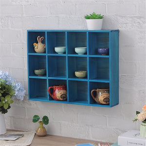 Nordic Solid Wood Storage Rack Wall-mounted Bookshelf 16 Grids Wooden Wall Shelf Creative Bedroom Living Room Metope Bookcase