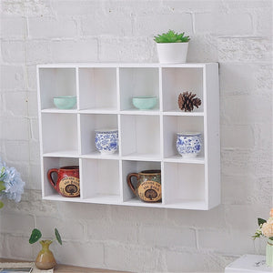 Nordic Solid Wood Storage Rack Wall-mounted Bookshelf 16 Grids Wooden Wall Shelf Creative Bedroom Living Room Metope Bookcase