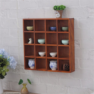 Nordic Solid Wood Storage Rack Wall-mounted Bookshelf 16 Grids Wooden Wall Shelf Creative Bedroom Living Room Metope Bookcase