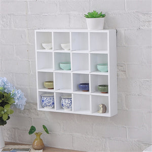 Nordic Solid Wood Storage Rack Wall-mounted Bookshelf 16 Grids Wooden Wall Shelf Creative Bedroom Living Room Metope Bookcase